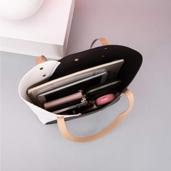 ⚠️Clearance White And Black Colorblock Shoulder Tote Bag - Picture 4 of 6